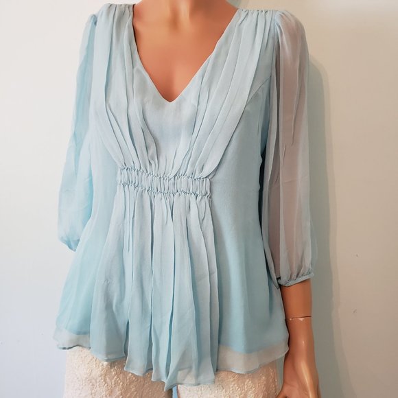 NWT Sundance 100% silk baby blue top, Size PM. - Picture 9 of 12
